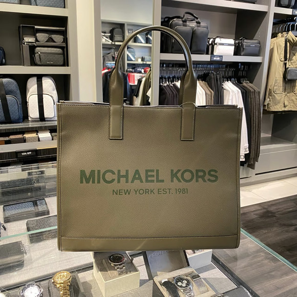 MICHAEL KORS MENS COOPER STRUCTURED TOTE Olive - Picture 1 of 8